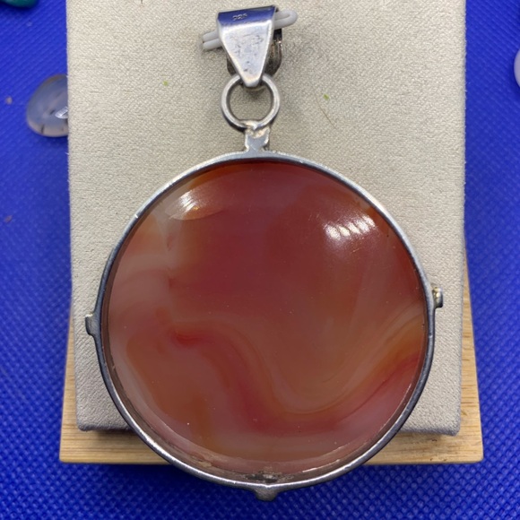 HUGE gorgeous Red & Orange Banded Agate “BLOOD MOON” Pendant w Choice of Chain! - Picture 9 of 14